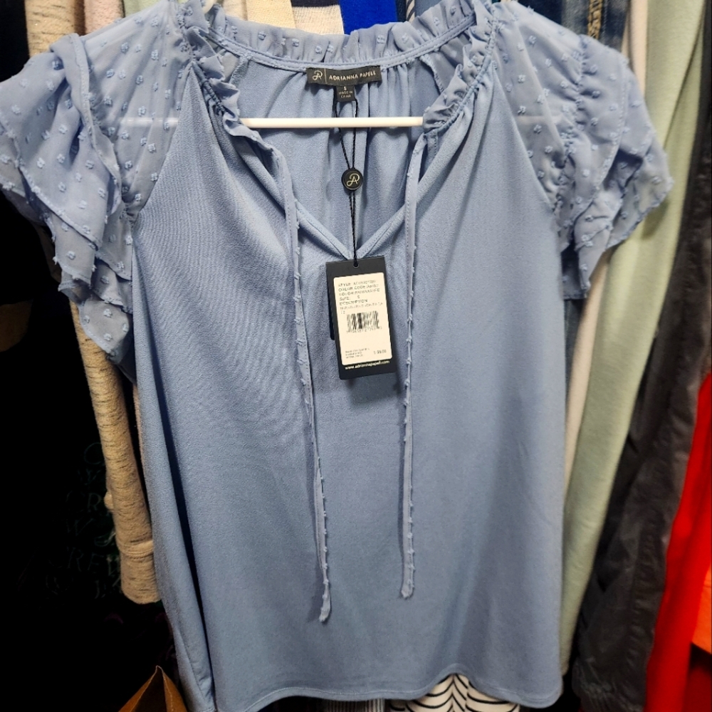 Adrianna Papell Rainwashed Blouse with Ruffle Sleeves